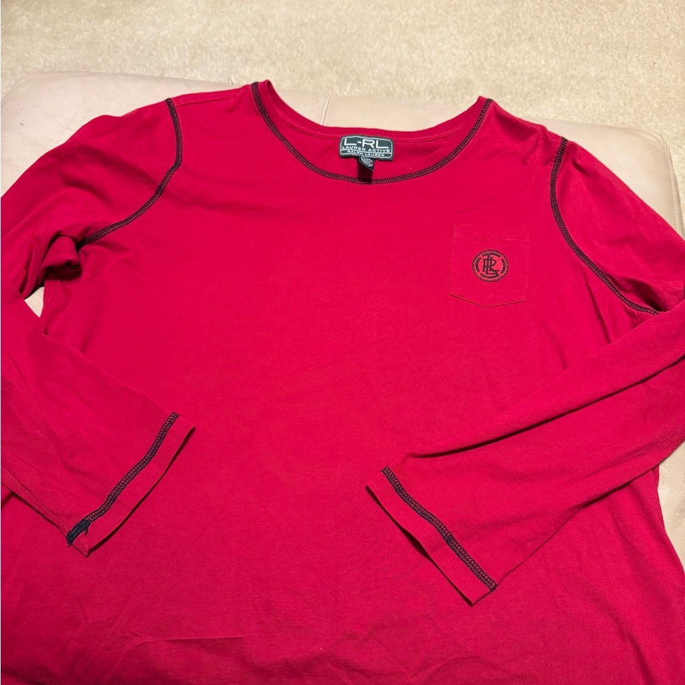 Lauren Ralph Lauren Women's Long Sleeve Tee in Red with Black Logo